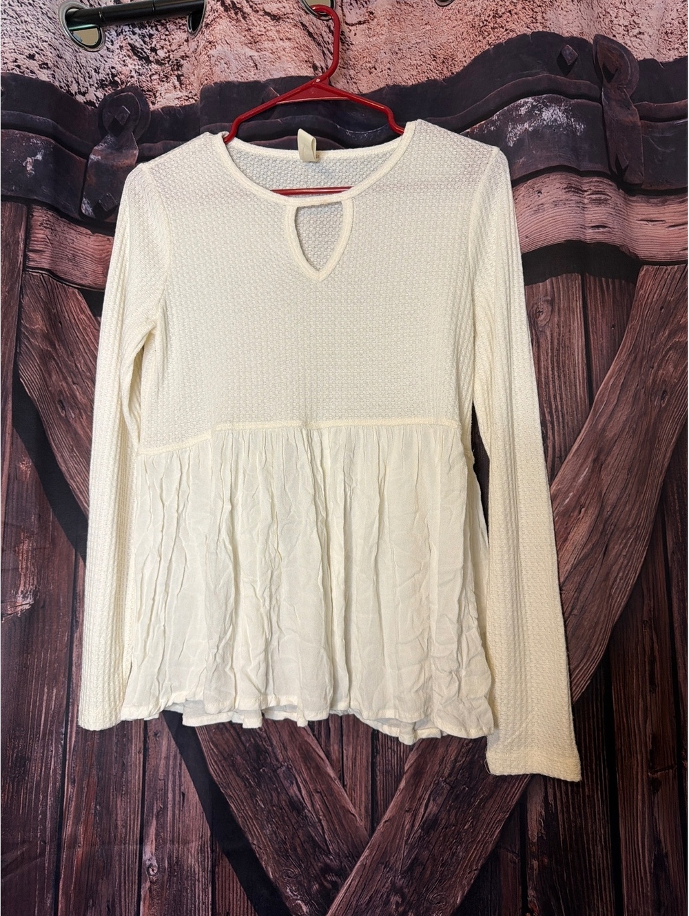 Altar'd State Cream Textured Knit and Chiffon Peplum Top XS